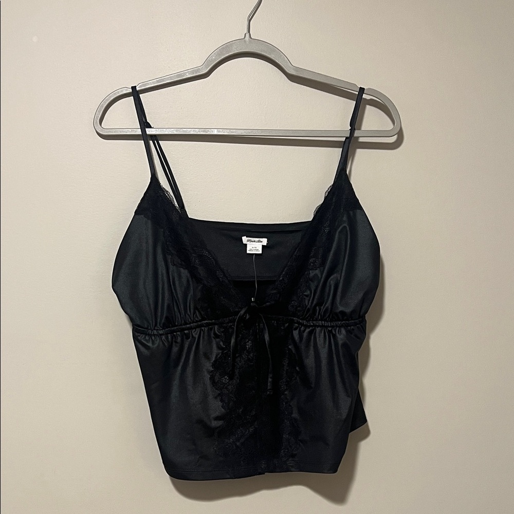 NWT Kimchi Blue Black Satin and Lace Flyaway Top